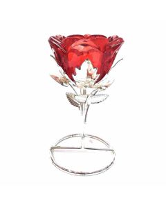 HAPEE Decorative Lotus/Flower Crystal Metal Candle Stand Tealight Holder For Home Office Decor 1 Pc Red
