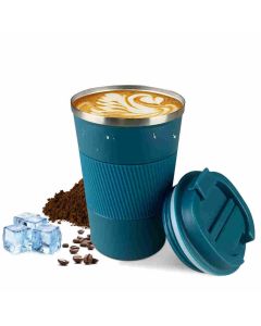 HAPEE Vacuum-Insulated Travel Coffee Cug Silicone, Stainless Steel 380 Ml, 1 Pc Blue