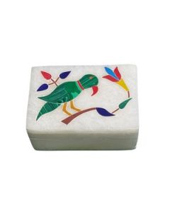 HAPEE Dibbi Inlay Square Box 2X3 Inch Marble 1 Pc White