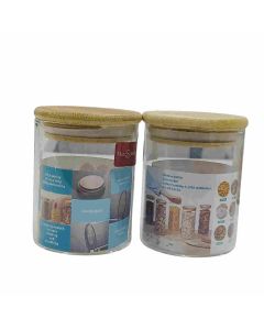 HAPEE Crystal Clear Storage Jar With Wooden Lid 2 Pcs Set Transparent