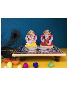 HAPEE Marble Lakshmi Ganesha With Chowki Size (6X4) Inches 1 Pc Multicolour