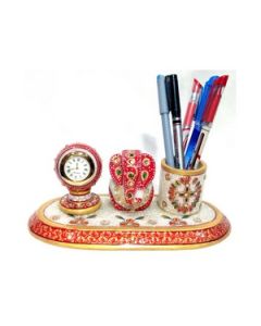 HAPEE Marble Clock Pen Stand With Ganesha 1 Pc Multicolour