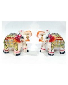HAPEE Marble Elephant Size 1.5 Inches 2 Pcs Set Multicolour