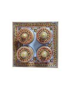 HAPEE Square Tray With Dibbi Set 9" Inch Marble 1 Pc Multicolour