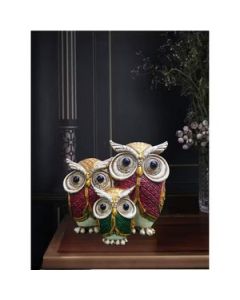 HAPEE Three Owl Family Colourful Statue Fibre Resin 1 Pc Multicolour