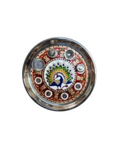 HAPEE Handicraft Art Pooja Thali With Katori 12 Inch Steel 1 Pc Multicolour