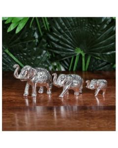 HAPEE Elephants Decorative Showpiece Aluminium 3 Pcs Set Silver
