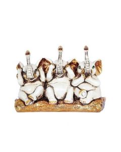 HAPEE Three Elephant Fiber Sitting Decorative Showpiece 1 Pc White