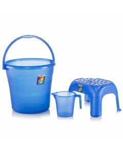 Jalore Frosty Bathroom Set ( 25L Bucket,1.5L Mug,Stool) Plastic 3 Pcs Set Blue