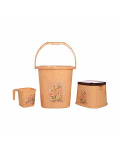 Jalore Square Plastic Bucket Combo ( 25 L Bucket + 1.5 L Mug + 37 Cm Stool) 3 Pcs Set Beige