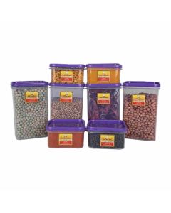 Laplast Storewell Square Airtight Container With Purple Lid - (1L X 4 + 325Ml X 4) Plastic 8 Pcs Set Transparent