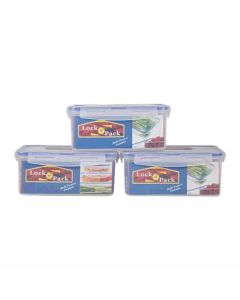 Laplast Lock N Pack Rectangular Plastic Container 1.5 L, 3 Pcs Set Transparent