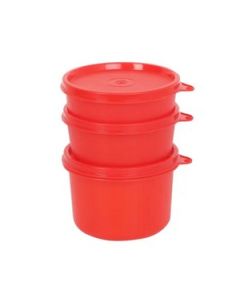 Java Executive Round Snack Containers (200Ml, 300Ml, 400Ml) Plastic 3 Pcs Set Red