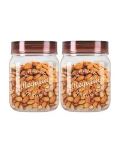 Java Regalia Utility Grocery Containers With Brown Lid Plastic 1 L, 2 Pcs Set Transparent