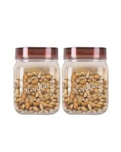 Java Regalia Utility Grocery Containers With Brown Lid Plastic 2 L, 2 Pcs Set Transparent