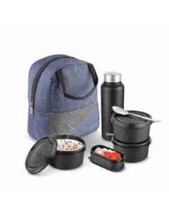 Pexpo Urban Lunch Box(3 X350Ml + 1 X 500Ml) Stainless Steel 4 Pcs Set Grey & Blue