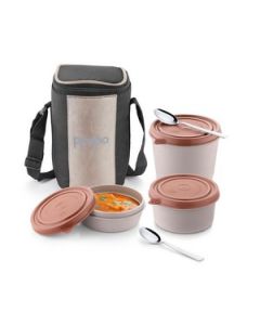 Pexpo Magnum Lunch Box With Insulated Fabric Bag(220Ml, 350Ml, And 480Ml) Stainless Steel 1 Pc Brown