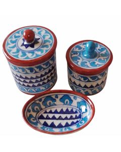 Gi Heritage Kitchen Container - 25Cm × 25Cm × 25Cm,1Kg 3 Pcs Set Blue And Red