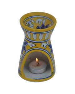 Gi Heritage Elegant Oil Lamp With Flower Design, Jaipur, 10Cm × 10Cm × 10Cm,400Gm 1 Pc Yellow