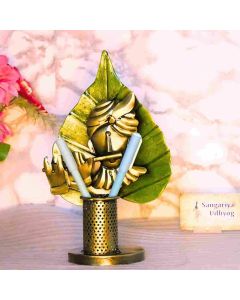 Gi Heritage Metal Krishna On Leaf With Flute Pen Stand, 7.5Cm X 12.5Cm X 10Cm,350Gm 1 Pc
